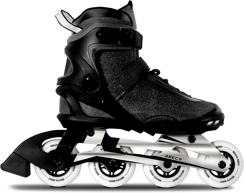 RollingBunny Inline Skates PRO for Adult Women - ABEC-9 Bearing with Breathable Lining for Male Female, Optional Brake, Size W 6-9, Black - Image 1